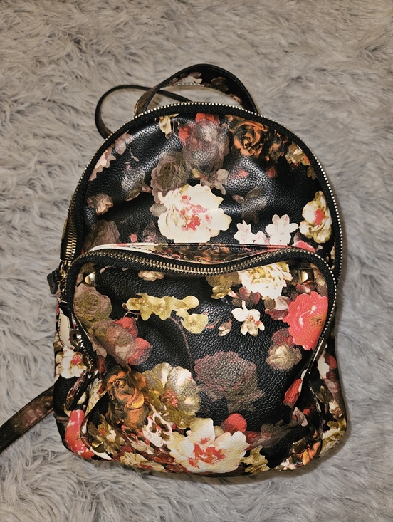 Moda Luxe Handbags - Moody Floral Mini Backpack ✧ Black Vintage Rose Print Faux Leather Bag